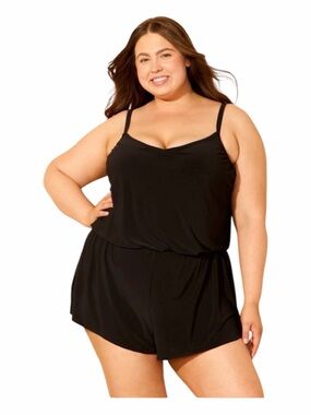 Shade & Shore Black Swim Romper One Piece Swimsuit Size 17 NWT